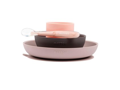 NATTOU Set jedálenský silikonový 4 ks ružovo-fialový bez BPA