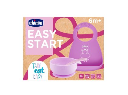CHICCO Set jedálenský silikónový - pink, 6m+