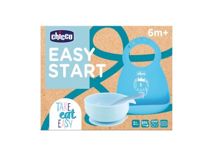 CHICCO Set jedálenský silikónový - blue, 6m+