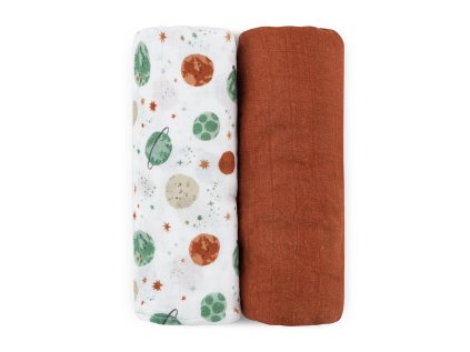 PETITE&MARS Prikrývka bambusová mušelínová 2ks Misty Celestial Planets 120 x 120 cm