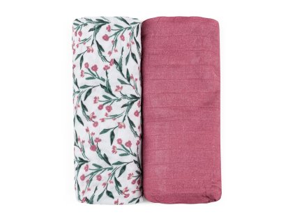 PETITE&MARS Prikrývka bambusová mušelínová 2ks Misty Pink Meadow 120 x 120 cm