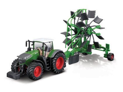 Bburago - FARMLAND, Fendt 1050 Vario s rotačnými hrabľami, 10 cm
