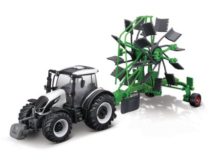 Bburago - FARMLAND, Valtra N174 s rotačnými hrabľami, 10 cm