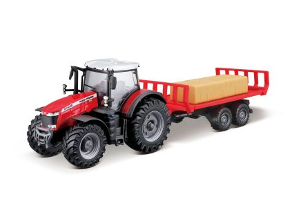 Bburago - FARMLAND, Massey Ferguson 8740S s prívesom na balíky, 10 cm