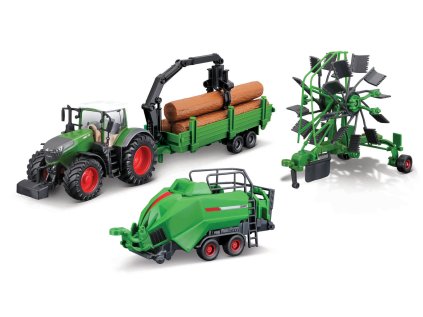 Bburago - FARMLAND, Set FENDT 1050 VARIO s tromi prívesmi, 10 cm