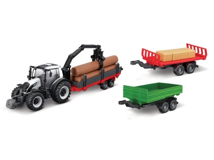 Bburago - FARMLAND, Set Valtra N174 s tromi prívesmi, 10 cm