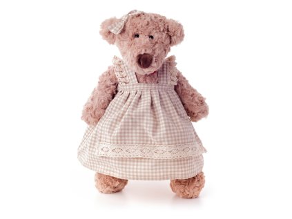 Medveď Lumpinka v šatách - karo, stredná 43 cm