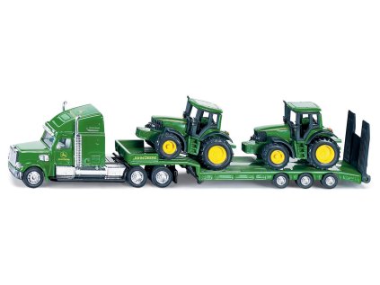 SIKU Farmer - Ťahač s podvalníkom a traktory John Deere, mierka 1:87