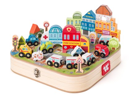 Kufrík s mestom a vláčikodráhou