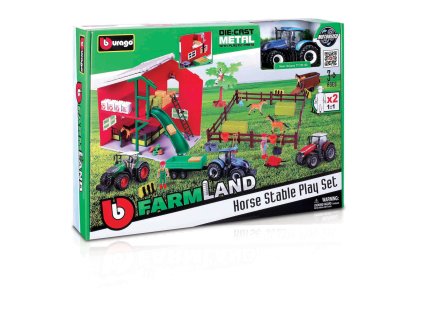 Bburago - FARMLAND, Set Stajňa s koňmi a traktorom, assort