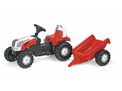 Šliapací traktor Rolly Kid Steyer s vlečkou-červený