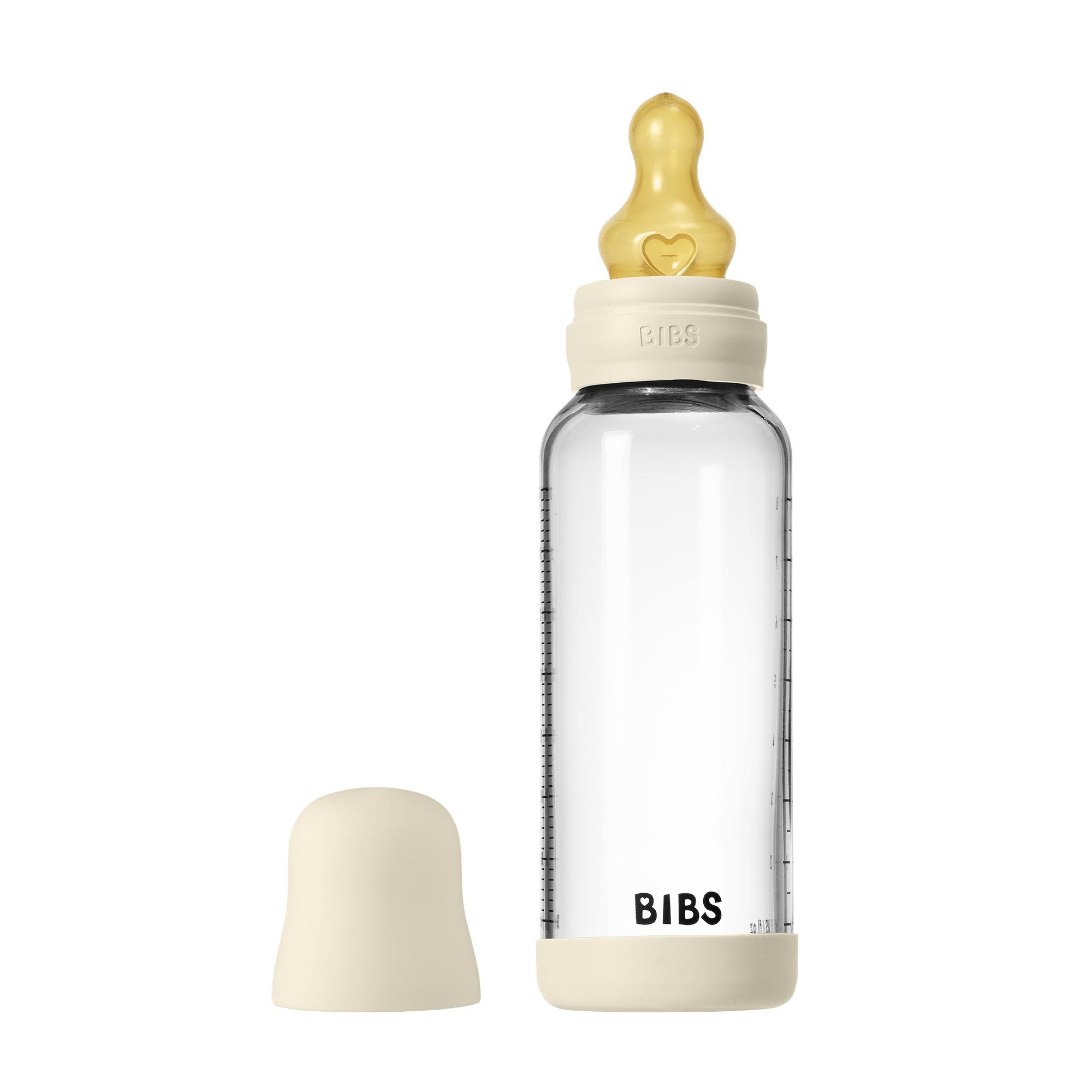 BIBS antikoliková sklenená fľaša s kaučukovým cumlíkom 240ml Variant: Ivory