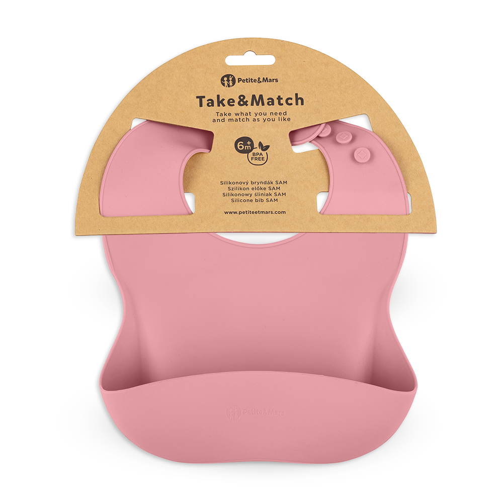 PETITE&MARS Podbradník silikónový Take&Match 6m+ Variant: Dusty rose