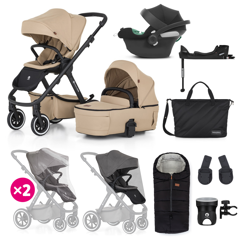 PETITE&MARS Kočík kombinovaný ICON 2v1 XXL AIR + CYBEX Aton B2 i-Size + základňa Variant: Mocha Beige, Farba: Hnedá