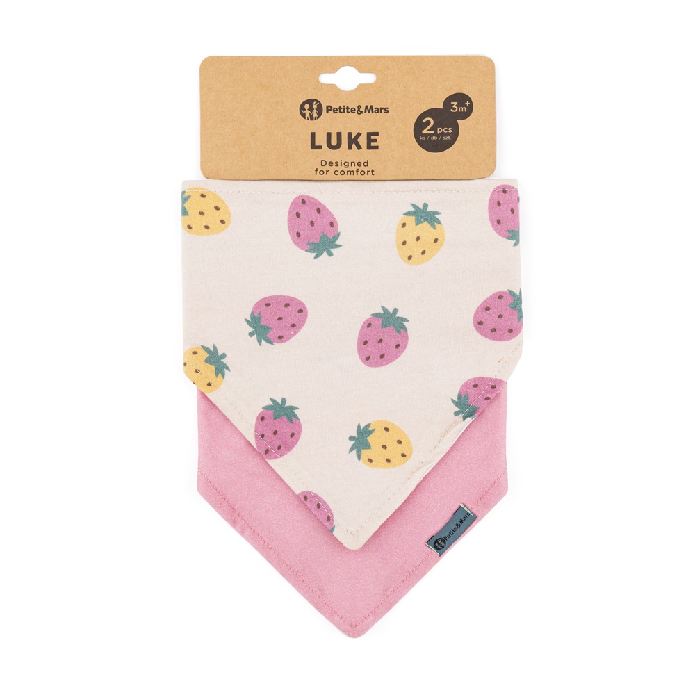 PETITE&MARS Podbradník bandana Luke 2 ks 3m+ Variant: Beige Strawberies&Dusty Rose
