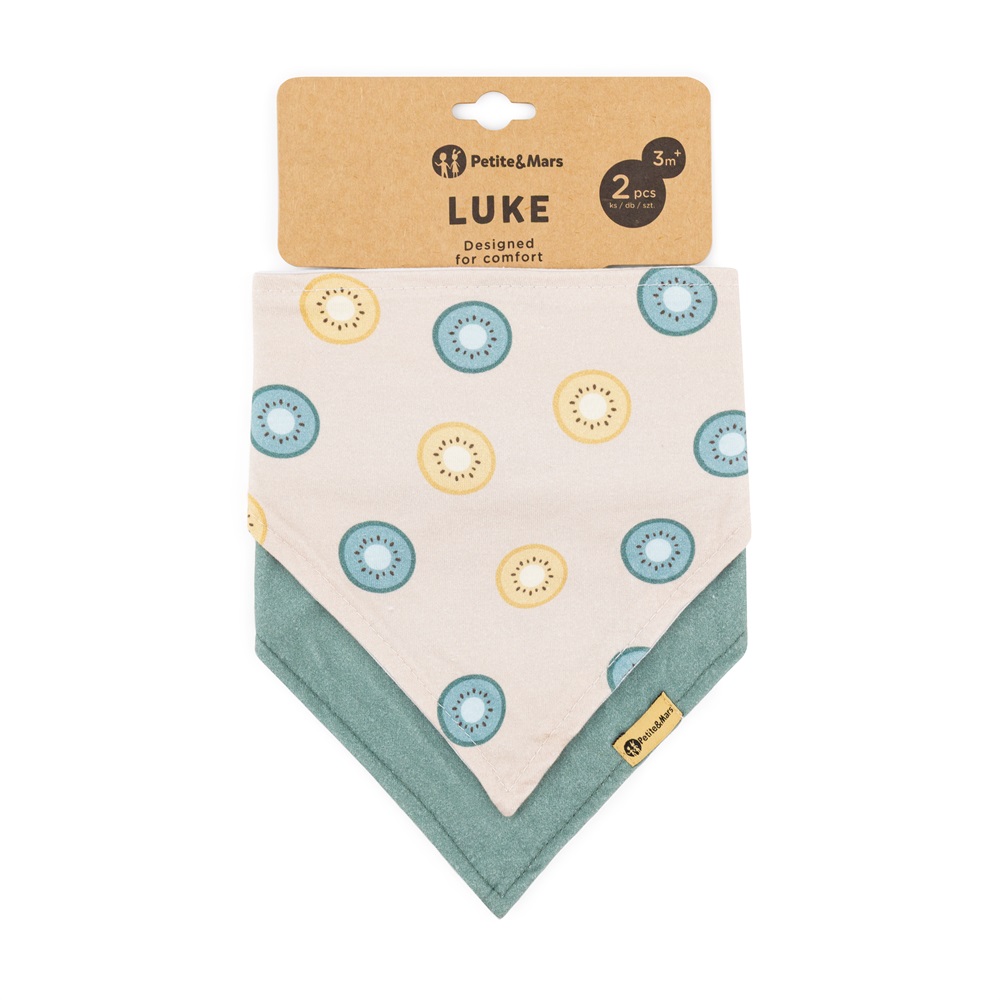 PETITE&MARS Podbradník bandana Luke 2 ks 3m+ Variant: Beige Kiwis&Misty Green