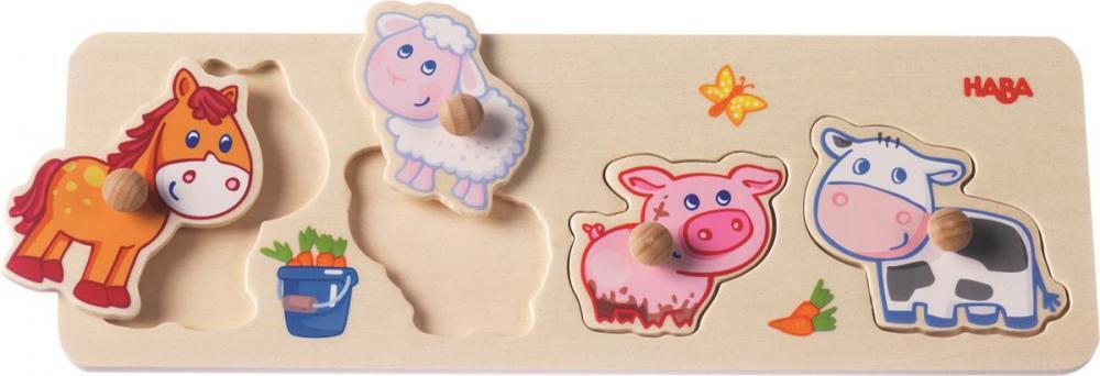 Haba Drevené vkladacie puzzle s úchytom Mláďatká na farme