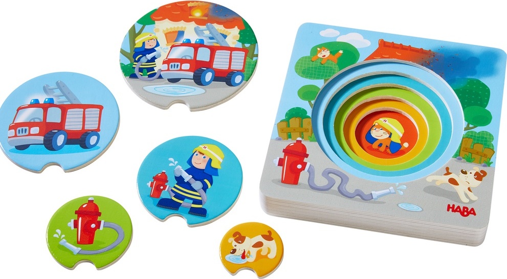 Haba Haba Drevené vkladacie viacvrstvové puzzle Hasiči