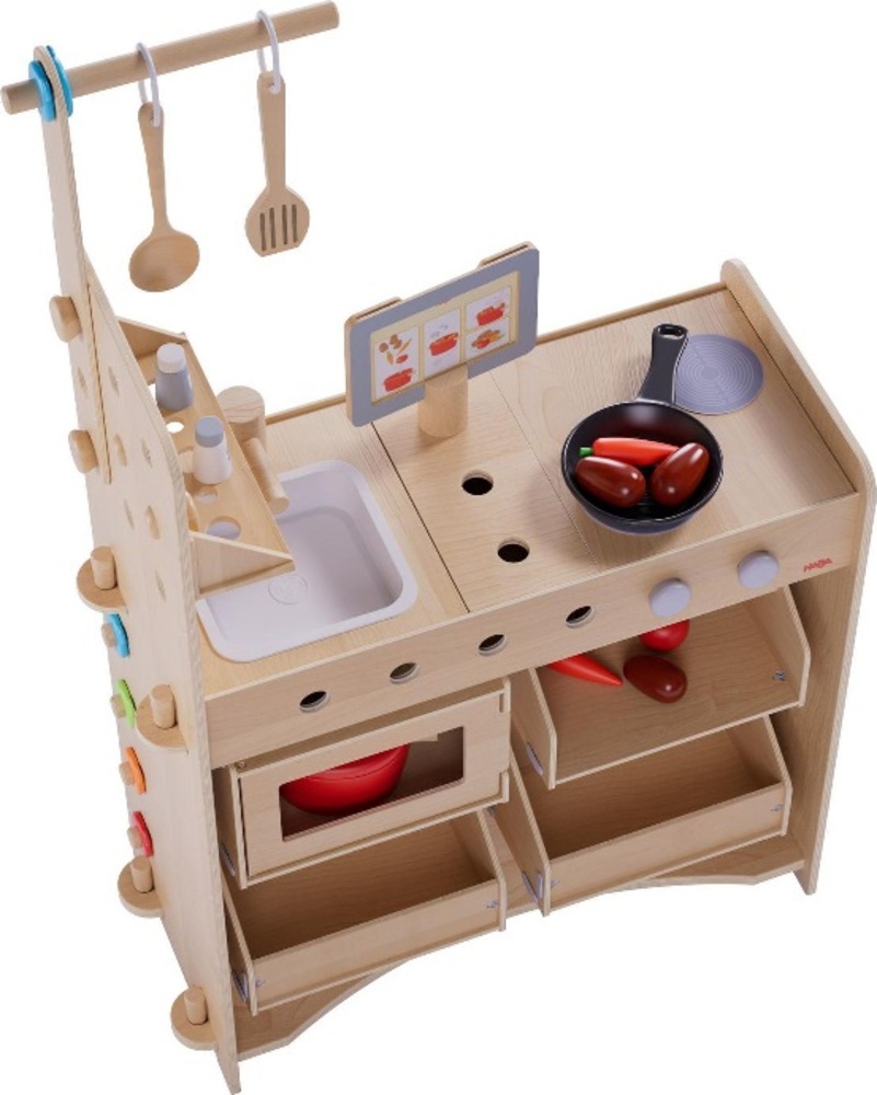 Haba Creative Play 3v1 Drevená kuchynka, obchod a dielňa