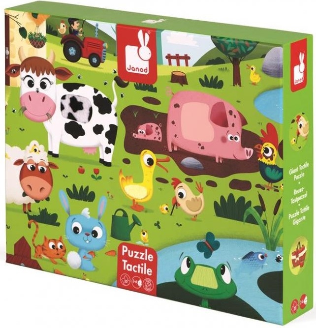 Janod Puzzle dotykové Zvieratká na farme s textúrou 20 ks senzorické