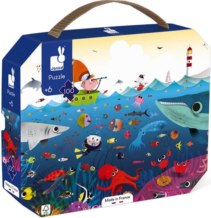 Janod Puzzle v kufríku Svet pod vodou 100 ks
