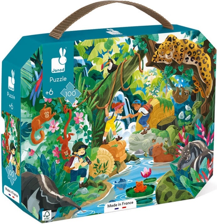 Janod Puzzle v kufríku Dobrodružstvo v džungli 100 ks
