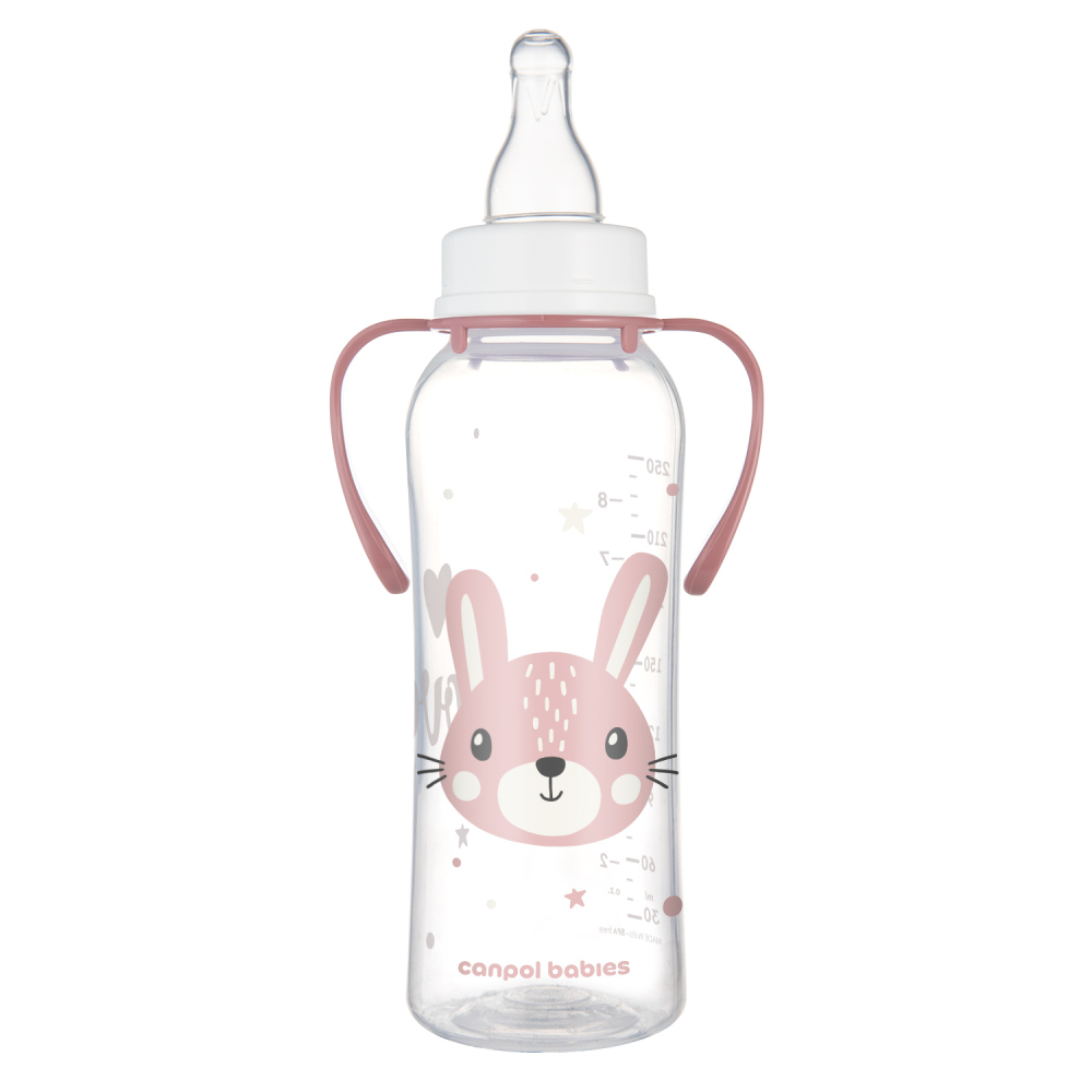Canpol babies Fľaša úzkohrdlá s úchytmi CUTE ANIMALS 250ml zajac