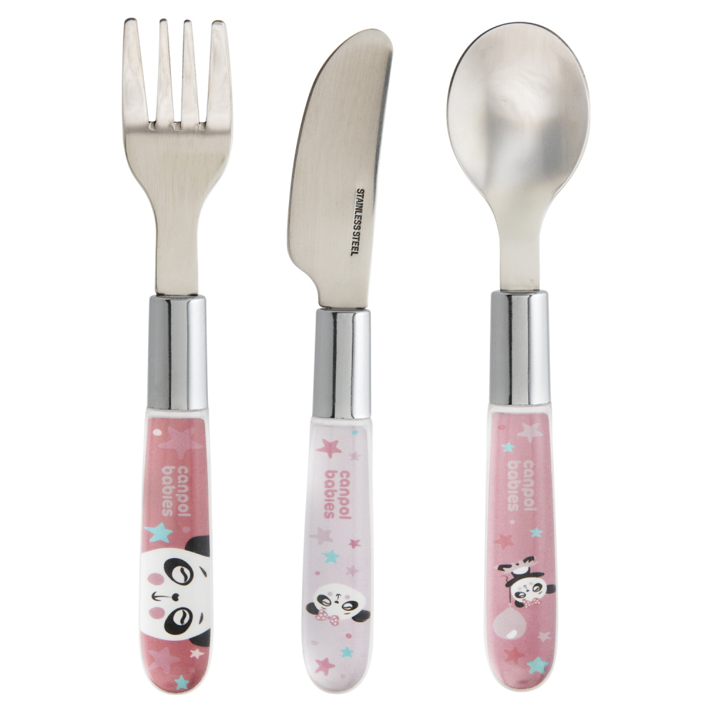 Canpol babies Príbor kovový EXOTIC ANIMALS 3ks ružový