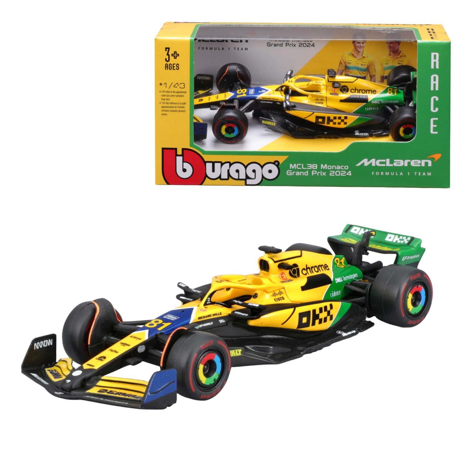 Bburago 1:43 RACE Formula F1 - McLaren F1 Team MCL38 (2024) #81 O. Piastri - Senna Edition