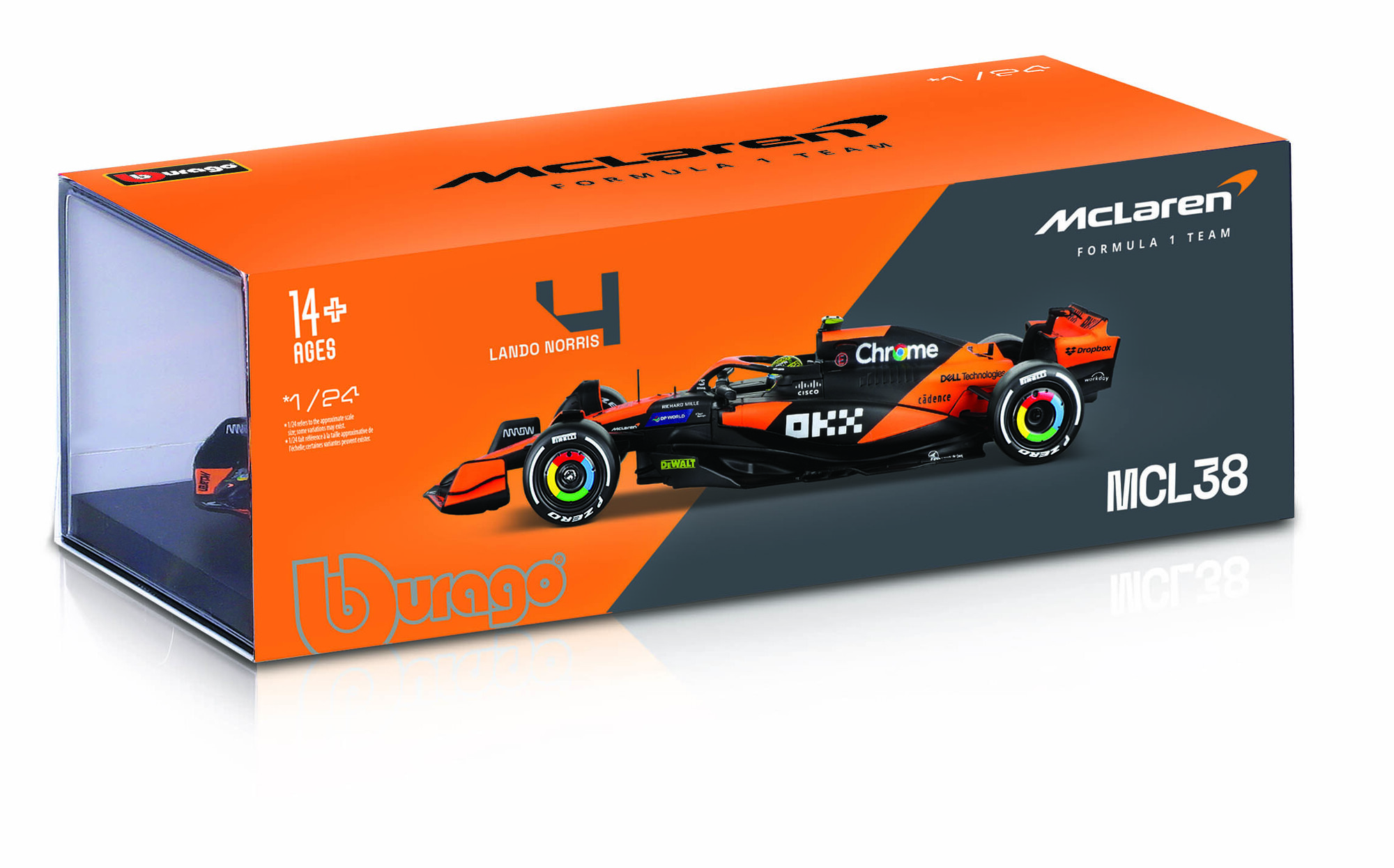 Bburago 1:24 RACE Formula F1 - McLaren F1 Team MCL38 (2024) #81 (Oscar Piastr) - Hard case