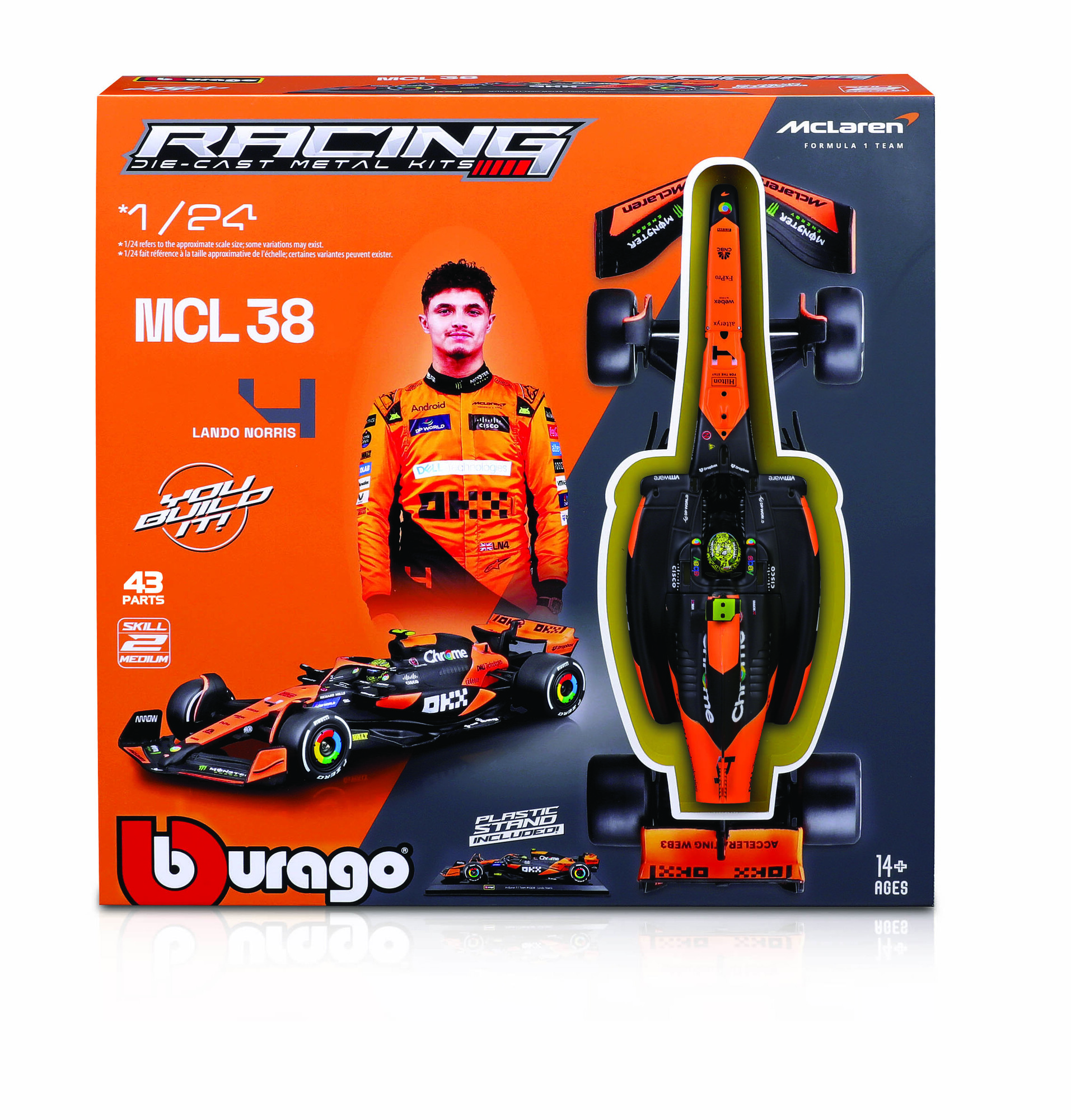 Bburago 1:24 RACE Formula F1 MODEL-KIT - McLaren F1 Team MCL38 (2024) #4 (Lando Norris)