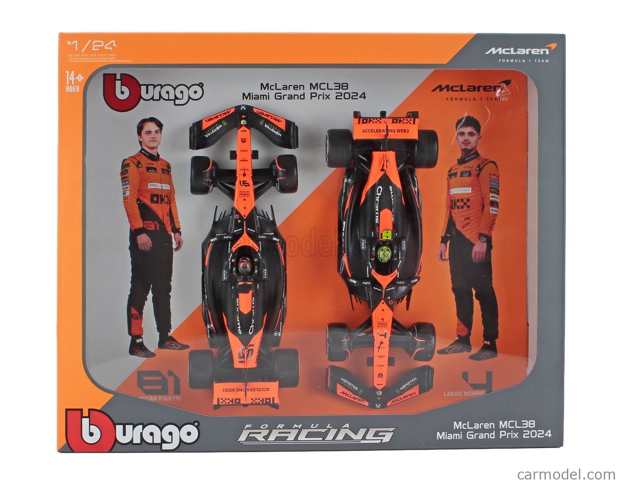 Bburago 1:43 RACE Formula F1 2PAC - McLaren F1 Team MCL38 (2024) #4 L.Norris #81 O.Piastri