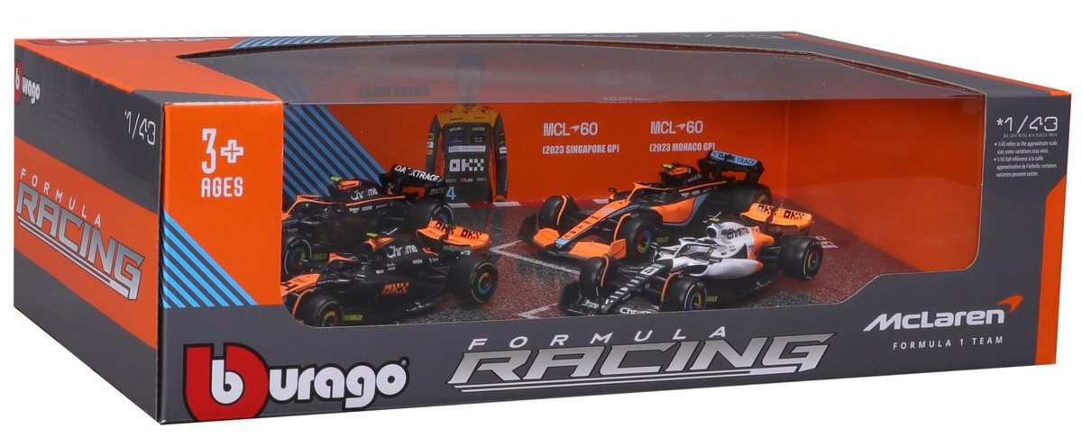 Bburago 1:43 RACE Formula F1 4PAC - McLaren F1 Team MCL38 (2024) #4 L.Norris #81 O.Piastri