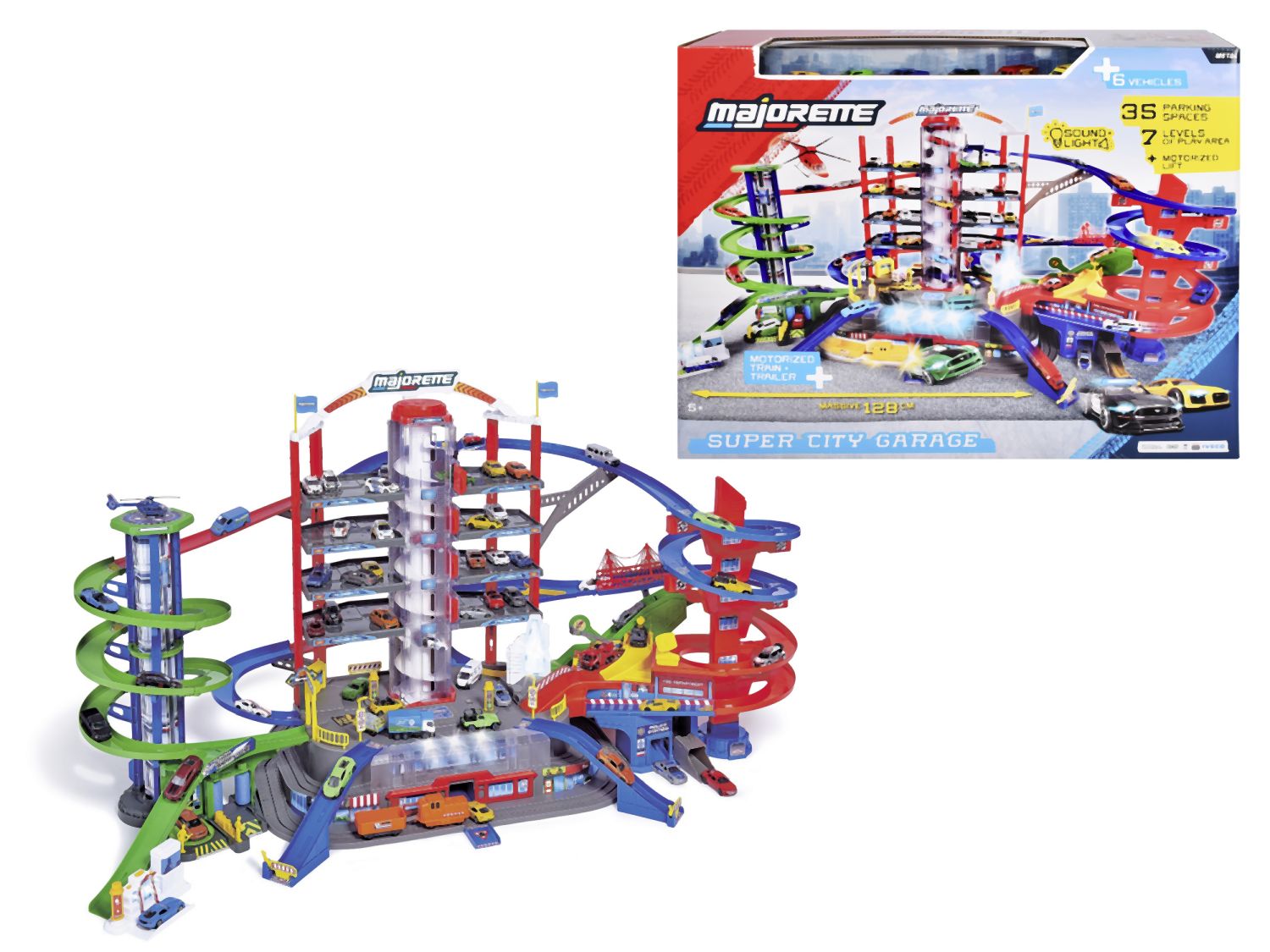 Majorette Garáž Super City + 6 autíček a vlak
