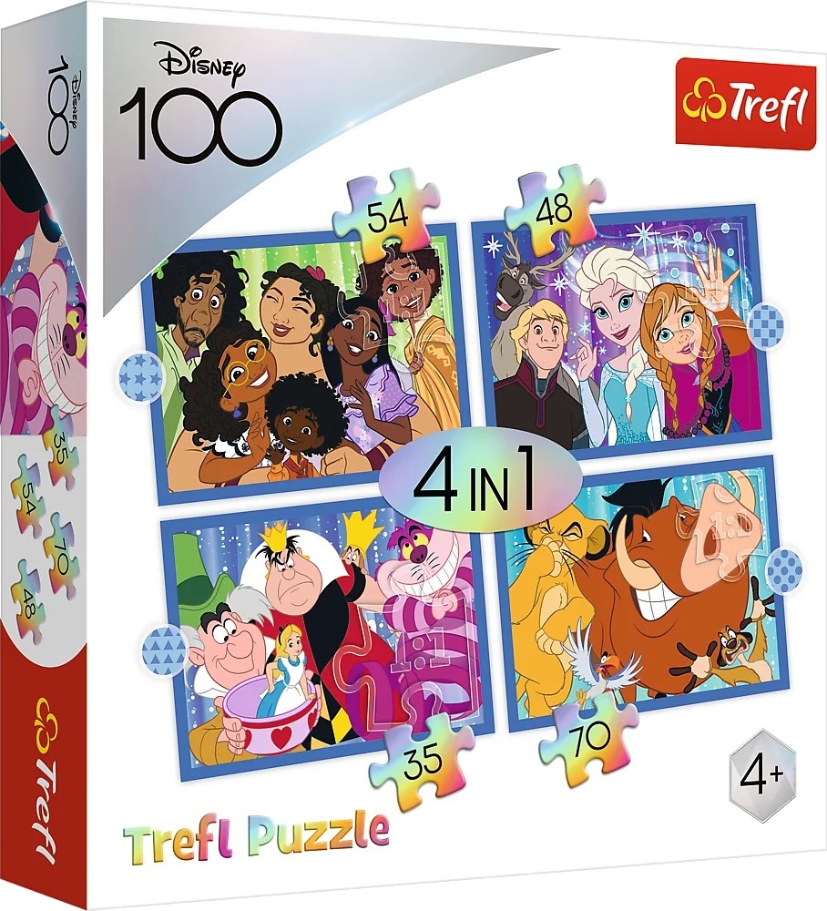 Trefl Puzzle 4v1 - Šťastný svet Disney / Disney 100