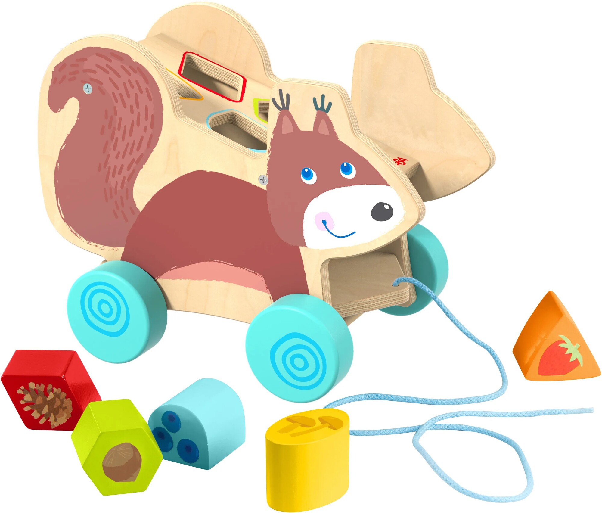 Haba Ťahacia hračka s vkladacími tvarmi - veverička
