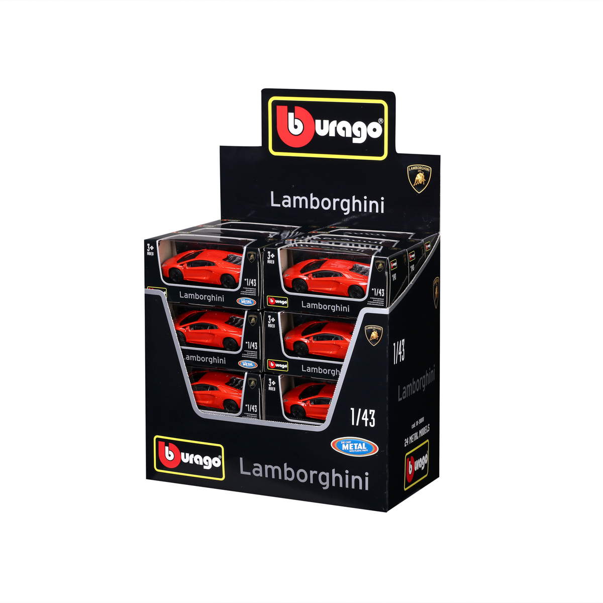 Bburago - Autá Street Fire, Lamborghini, displej 24ks, 1:43, assort