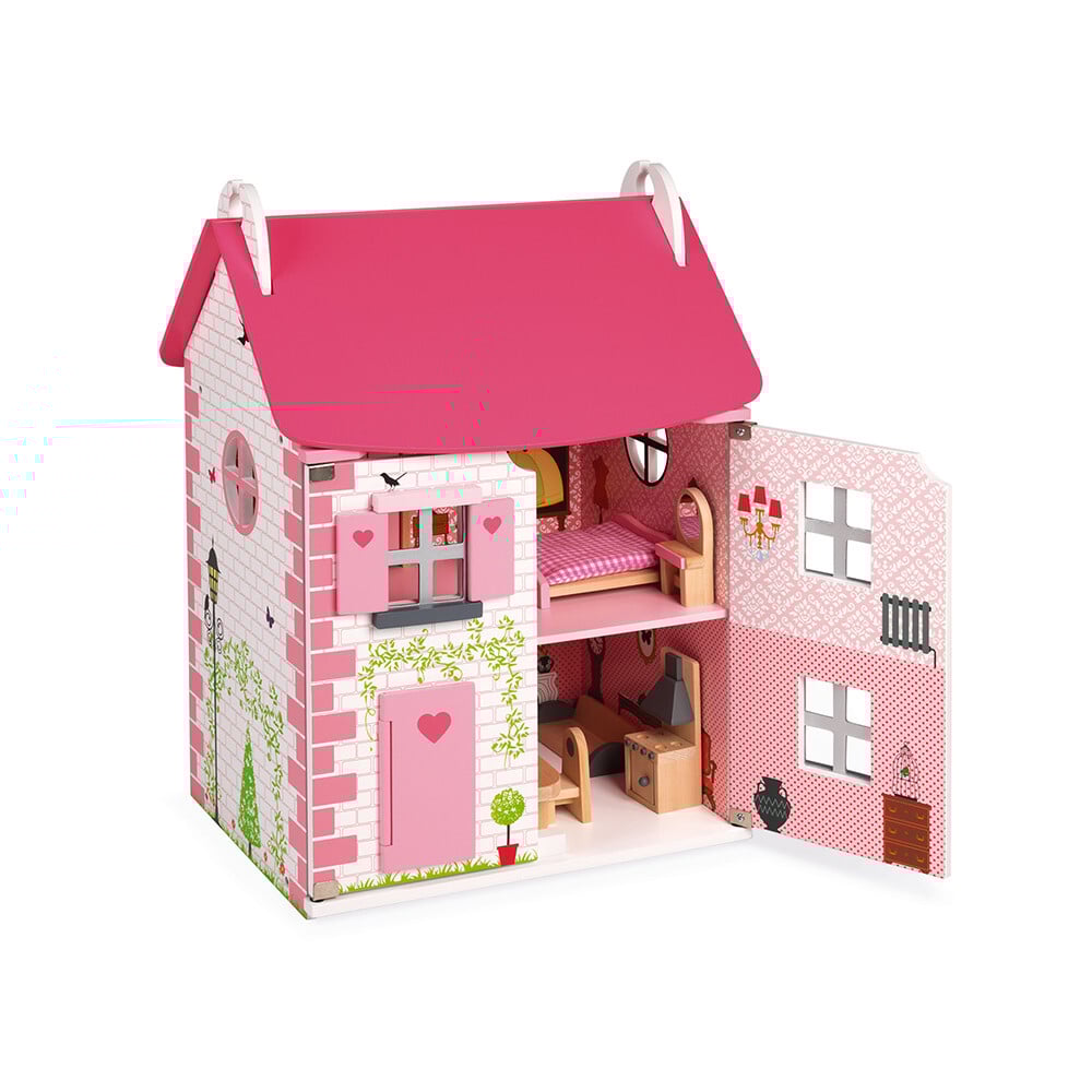 Janod Domček pre bábiky s nábytkom a otváracou strechou