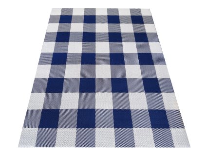 Modrý koberec s kockovaným vzorom Patio 13