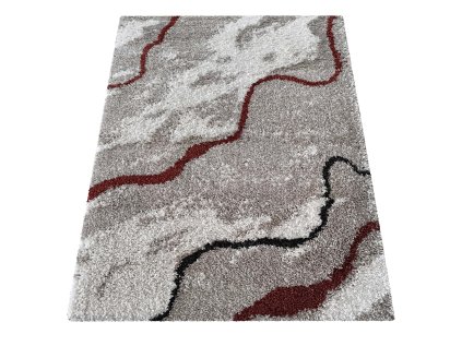 Sivý shaggy koberec s abstraktným vzorom Santo 01