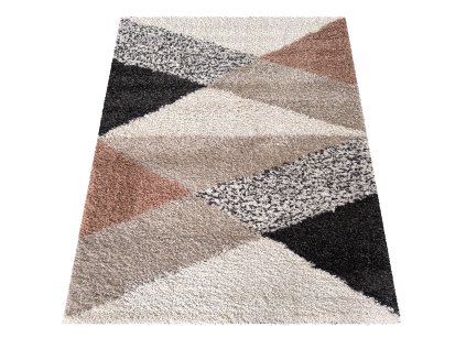 Béžový shaggy koberec s geometrickým vzorom Santo 02