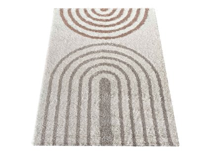 Moderný béžový shaggy koberec s geometrickým vzorom Santo 03