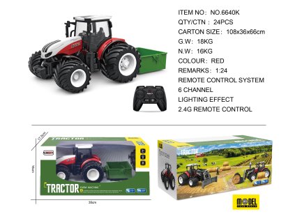 Červený R/C traktor + príslušenstvo