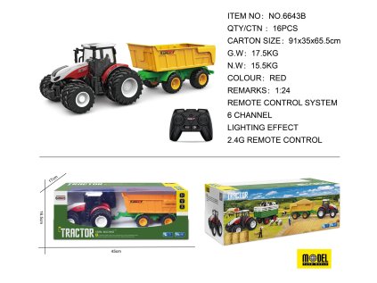 Červený R/C traktor s prívesom