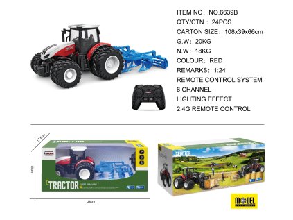 Červený R/C traktor s pluhom