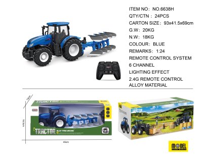 Modrý R/C traktor s pluhom 1:24
