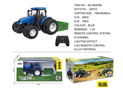 Modrý R/C traktor + príslušenstvo