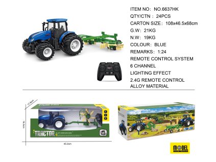 Traktor + R/C hrable 1:24 Modrá