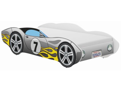 Detská posteľ Autko CORVETTA 140x70 ŠEDÁ s plameňom