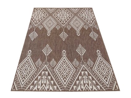 Obojstranný hnedý koberec s geometrickým vzorom Zara 13